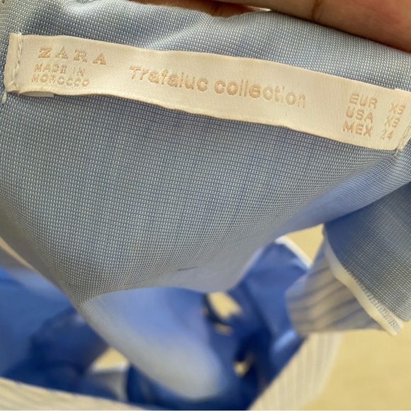 Zara trafaluc striped pleated babydoll top with satin tie at the back. - Picture 8 of 8